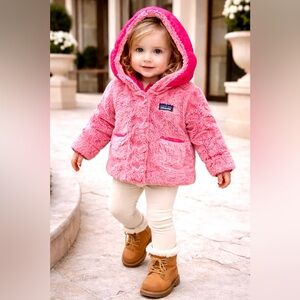 Patagonia Los Gatos Hooded Fleece Button Up Long Sleeve Jacket Fur Fuzzy Coat